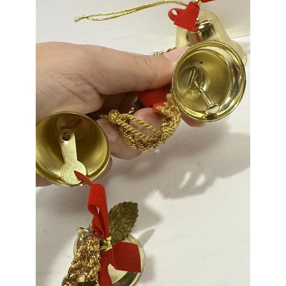 Lot Of 4 Gold Color Rustic Vintage Iron Tin Metal Ornaments Jingle Bells 1980's